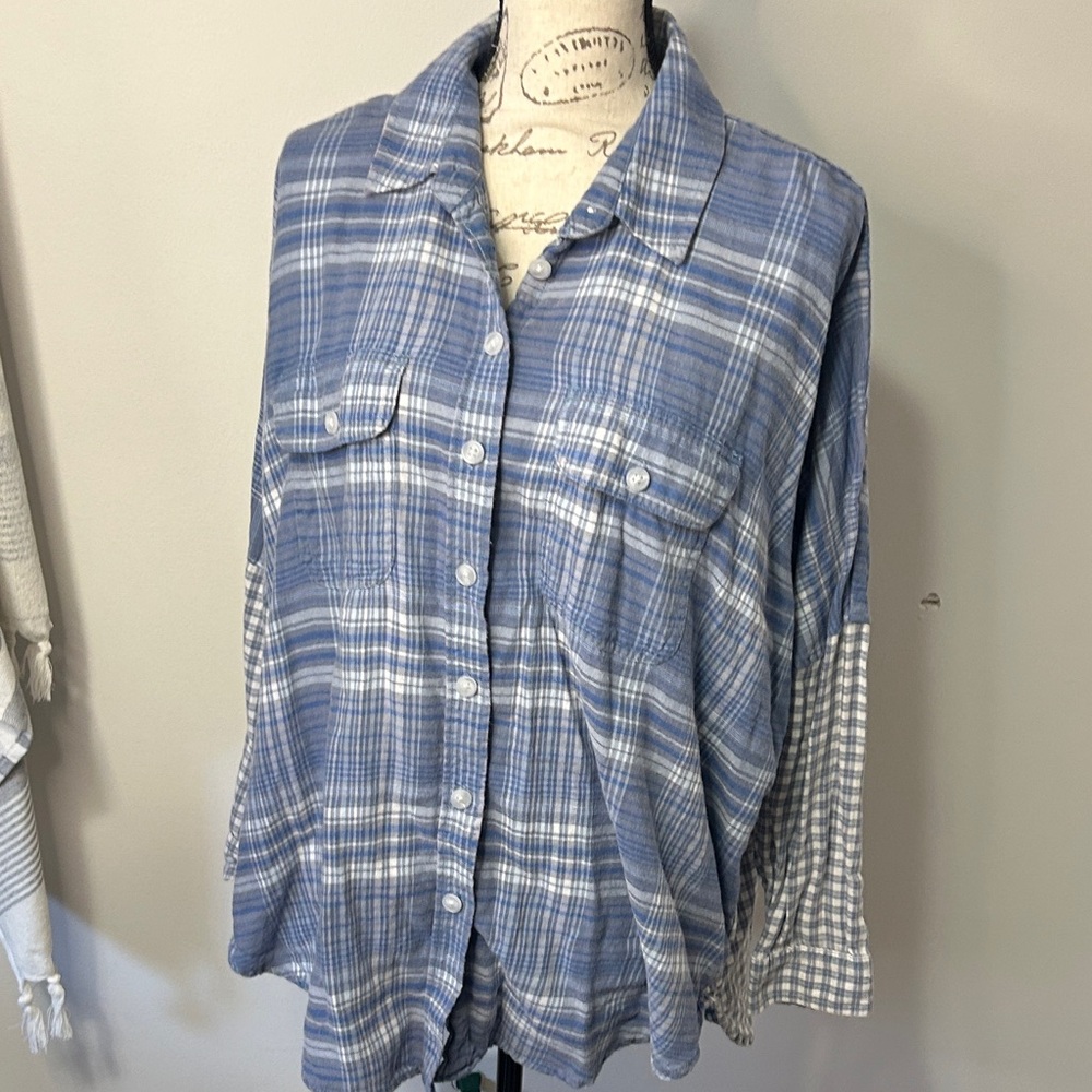 American Eagle Outfitters Blue‎ Checkered oversized flannel Shirt size XS
